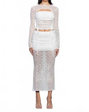 NEW NO VACANCY lace long sleeve cut-out top and long skirt set in white